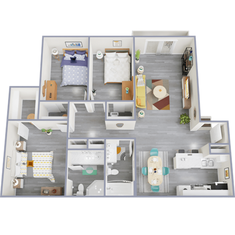 a floor plan of a 3 bedroom apartment
